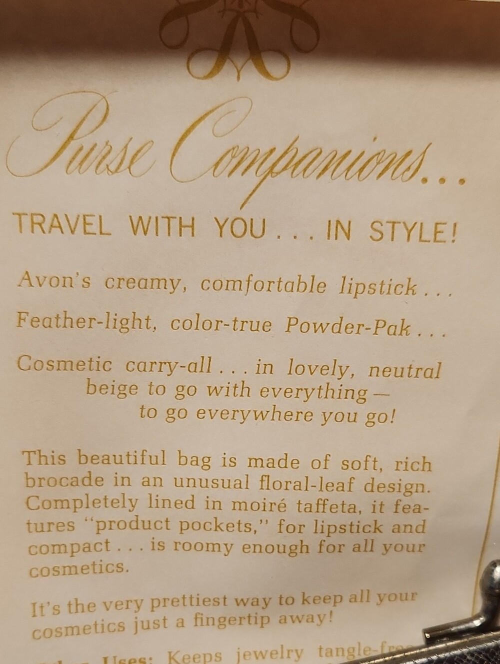 Avon Neutral Beige Brocade Cosmetic Carry-All